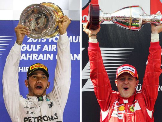 British driver Lewis Hamilton equals haul of Michael Schumacher