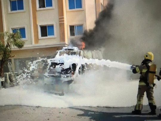 Watch: Fire breaks out in minibus in Ras Al Khaimah, no injuries