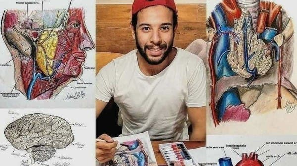 بدلا من الجثث.. طالب يساعد زملاءه بالطب في دراسة التشريح بالرسم